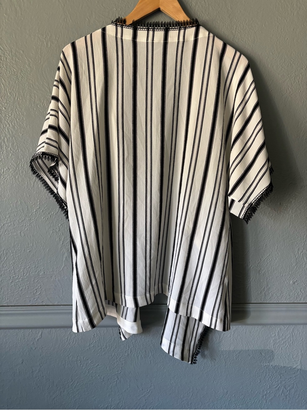 Adolfo Dominguez Open Front Striped Kimono Jacket Black White Euro 44 - Picture 5 of 10